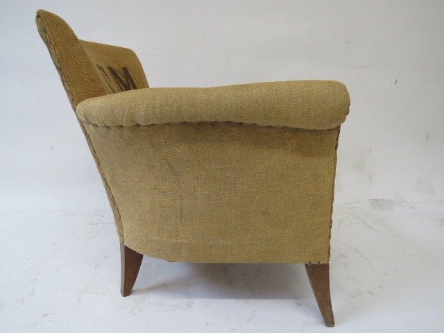 fabric chair made of vintage grain sacks