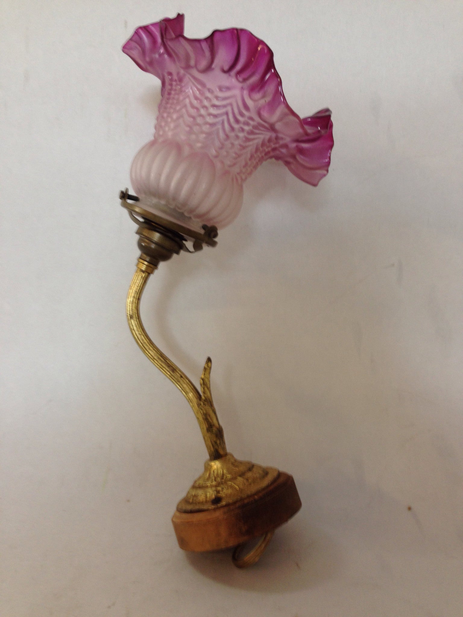 1900's Swan neck Wall sconce with purple glass shade