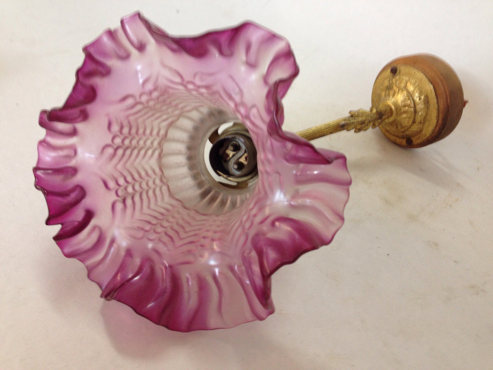 1900's Swan neck Wall sconce with purple glass shade
